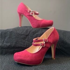 JustFab Rosy Red Double Strap Heels